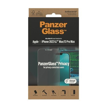 PanzerGlass Screen protector, Apple, iPhone 14 Plus/13 Pro Max, Glass, Black, Privacy PanzerGlass Screen protector, Apple, iPhone 14 Plus/13 Pro Max, Glass, Black, Privacy