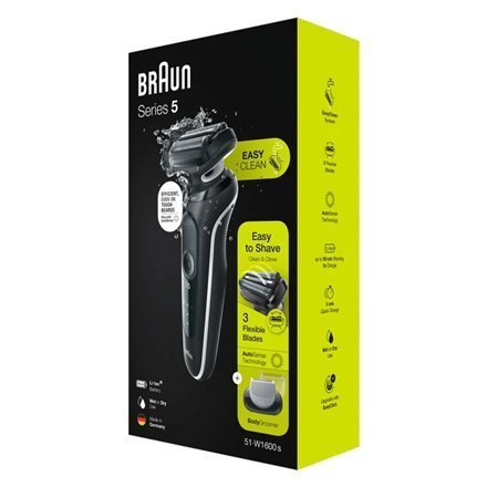 Braun Shaver 51-W1600s Operating time (max) 50 min, Wet & Dry, Black/White Braun Shaver 51-W1600s Operating time (max) 50 min, Wet & Dry, Black/White