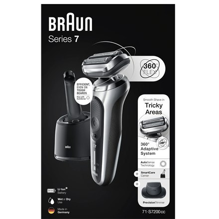 Braun Shaver 71-S7200cc Operating time (max) 50 min, Wet & Dry, Silver/Black Braun Shaver 71-S7200cc Operating time (max) 50 min, Wet & Dry, Silver/Black