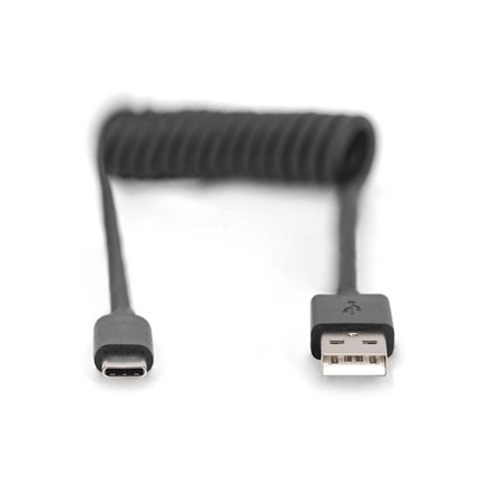 Digitus USB 2.0 Type A to USB C Spiral Cable AK-300430-006-S Black, 1 m Digitus USB 2.0 Type A to USB C Spiral Cable AK-300430-006-S Black, 1 m