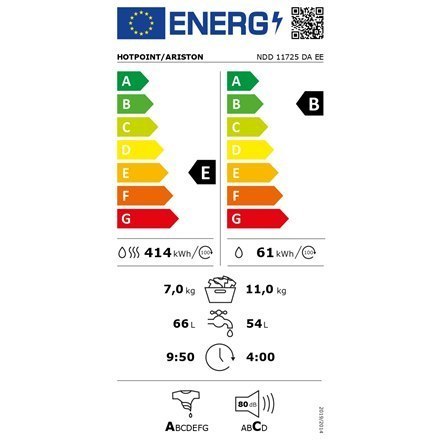 Hotpoint Washing Machine With Dryer NDD 11725 DA EE Energy efficiency class E, Front loading, Washing capacity 11 kg, 1551 RPM, Hotpoint Washing Machine With Dryer NDD 11725 DA EE Energy efficiency class E, Front loading, Washing capacity 11 kg, 1551 RPM,