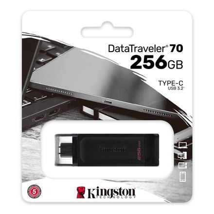 Kingston USB Flash Drive DataTraveler 70 256 GB, USB 3.2 Gen 1 Type-C, Black Kingston USB Flash Drive DataTraveler 70 256 GB, USB 3.2 Gen 1 Type-C, Black