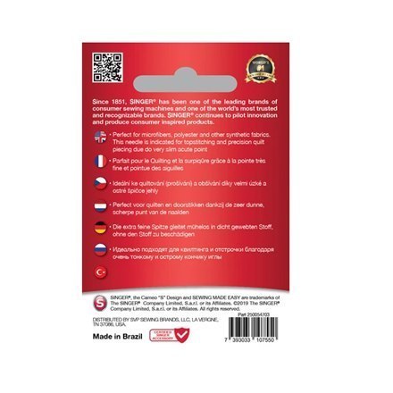 Singer NEEDLE, Microtex 90/14, 5 pcs Singer NEEDLE, Microtex 90/14, 5 pcs