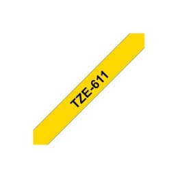 Brother TZe-611 Laminated Tape Black on Yellow, TZe, 8 m, 6 mm