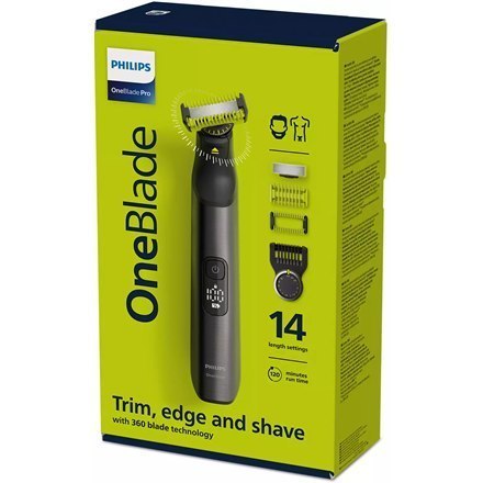 Philips QP6551/15 OneBlade Pro Hair, Face and Body Trimmer Cordless, Wet & Dry, Number of length steps 14, Black/Green Philips QP6551/15 OneBlade Pro Hair, Face and Body Trimmer Cordless, Wet & Dry, Number of length steps 14, Black/Green