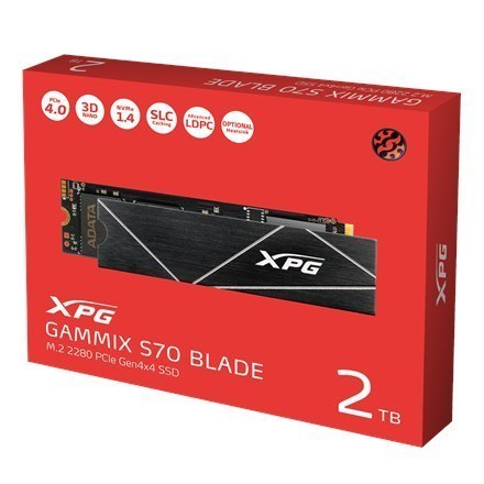 ADATA XPG Gammix S70 BLADE 2000 GB, SSD form factor M.2 2280, SSD interface PCIe Gen4x4, Write speed 6400 MB/s, Read speed 740 ADATA XPG Gammix S70 BLADE 2000 GB, SSD form factor M.2 2280, SSD interface PCIe Gen4x4, Write speed 6400 MB/s, Read speed 740
