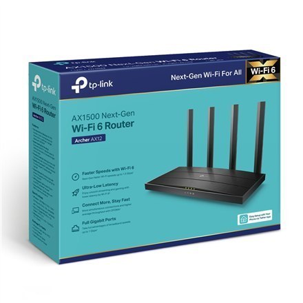 TP-LINK Wi-Fi 6 Router Archer AX12 802.11ax, 300+1201 Mbit/s, 10/100/1000 Mbit/s, Ethernet LAN (RJ-45) ports 3, MU-MiMO No, Ant TP-LINK Wi-Fi 6 Router Archer AX12 802.11ax, 300+1201 Mbit/s, 10/100/1000 Mbit/s, Ethernet LAN (RJ-45) ports 3, MU-MiMO No, Ant