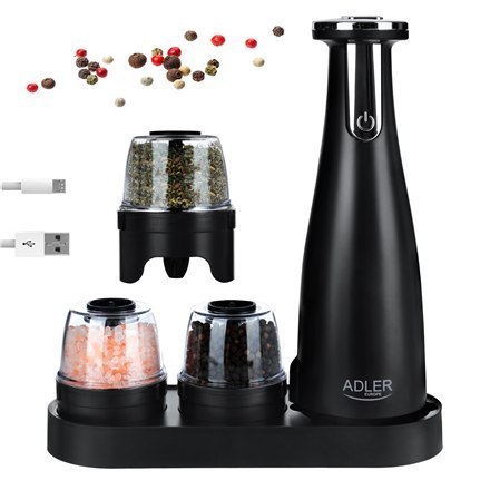 Adler Electric Salt and pepper grinder AD 4449b 7 W, Housing material ABS plastic, Lithium, Matte Black Adler Electric Salt and pepper grinder AD 4449b 7 W, Housing material ABS plastic, Lithium, Matte Black