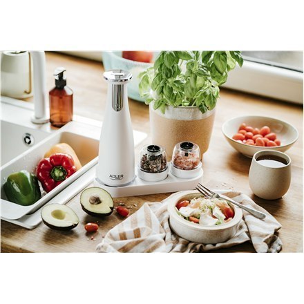 Adler Electric Salt and pepper grinder AD 4449w 7 W, Housing material ABS plastic, Lithium, Matte White Adler Electric Salt and pepper grinder AD 4449w 7 W, Housing material ABS plastic, Lithium, Matte White