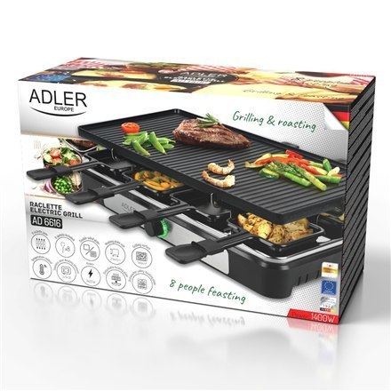 Adler Raclette - electric grill AD 6616 Table, 1400 W, Black/Stainless steel Adler Raclette - electric grill AD 6616 Table, 1400 W, Black/Stainless steel