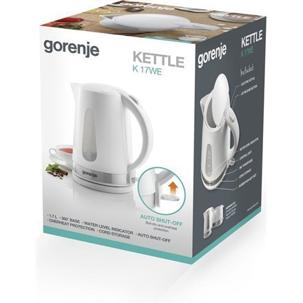 Gorenje Kettle K17WE Electric 2200 W 1.7 L Plastic + metal 360° rotational base White Gorenje Kettle K17WE Electric 2200 W 1.7 L Plastic + metal 360° rotational base White