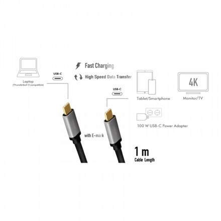 Logilink USB 3.2 Gen 2 cable, C/M to C/M, 4K/60Hz, PD,alu CUA0107 1 m, USB-C male, USB-C male Logilink USB 3.2 Gen 2 cable, C/M to C/M, 4K/60Hz, PD,alu CUA0107 1 m, USB-C male, USB-C male