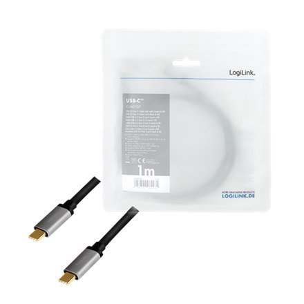 Logilink USB 3.2 Gen 2 cable, C/M to C/M, 4K/60Hz, PD,alu CUA0107 1 m, USB-C male, USB-C male Logilink USB 3.2 Gen 2 cable, C/M to C/M, 4K/60Hz, PD,alu CUA0107 1 m, USB-C male, USB-C male