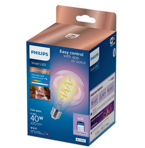 WiZ Philips Smart WiFi Filament Clear G95 E27 6.3W 470Lm RGB Wizarding World WiZ Philips Smart WiFi Filament Clear G95 E27 6.3W 470Lm RGB Wizarding World