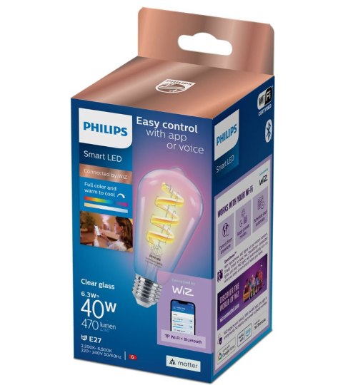 WiZ Philips Smart WiFi Filament Clear ST64 E27 6.3W 470Lm RGB Wizarding World WiZ Philips Smart WiFi Filament Clear ST64 E27 6.3W 470Lm RGB Wizarding World