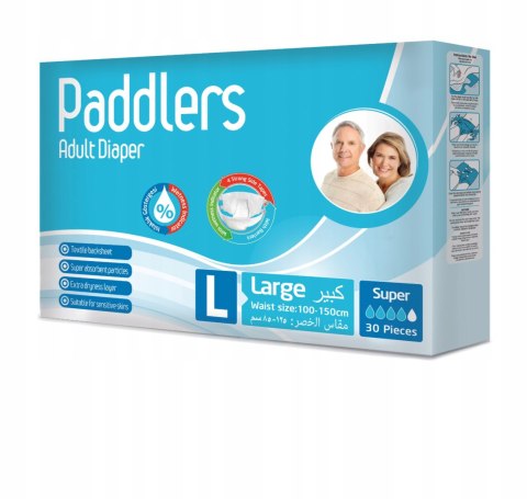 Pieluchy dla dorosłych PADDLERS Rozmiar L, SUPER CHŁONNE, 30 szt. Pieluchy dla dorosłych PADDLERS Rozmiar L, SUPER CHŁONNE, 30 szt.
