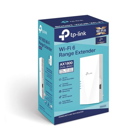 TP-LINK | AX1800 Wi-Fi 6 Range Extender | RE600X | 802.11ax | 2.4GHz/5GHz | Porty Ethernet LAN (RJ-45) 1 | MU-MiMO Tak | brak Po TP-LINK | AX1800 Wi-Fi 6 Range Extender | RE600X | 802.11ax | 2.4GHz/5GHz | Porty Ethernet LAN (RJ-45) 1 | MU-MiMO Tak | brak Po