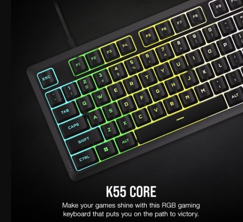 Corsair K55 CORE RGB | Klawiatura dla graczy | Przewodowa | NA | Czarna | USB 2.0 Typ-A Corsair K55 CORE RGB | Klawiatura dla graczy | Przewodowa | NA | Czarna | USB 2.0 Typ-A