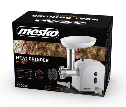 Mesko MS 4805 Meat mincer, Power 600W, Bowl, Middle size sieve, Mince sieve, Poppy sieve, Plunger, Sausage filler Mesko Mesko MS Mesko MS 4805 Meat mincer, Power 600W, Bowl, Middle size sieve, Mince sieve, Poppy sieve, Plunger, Sausage filler Mesko Mesko MS