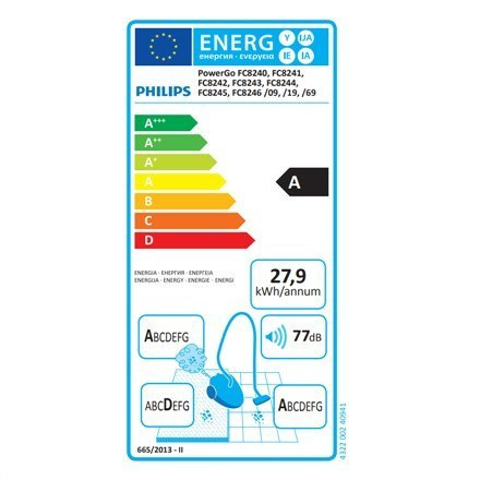 Philips PowerGo vacuum cleaner FC8241/09 Warranty 24 month(s), Bagged, Black, 750 W, 3 L, AAA, A, D, A, 77 dB, Philips PowerGo vacuum cleaner FC8241/09 Warranty 24 month(s), Bagged, Black, 750 W, 3 L, AAA, A, D, A, 77 dB,