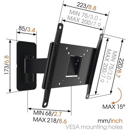 Vogels Wall mount, MA2030-A1, Full motion, 26-40 ", Maximum weight (capacity) 15 kg, VESA 100x100, 100x200, 200x100, 200x200 mm, Vogels Wall mount, MA2030-A1, Full motion, 26-40 ", Maximum weight (capacity) 15 kg, VESA 100x100, 100x200, 200x100, 200x200 mm,