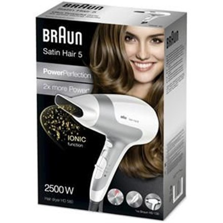 Braun Satin Hair 5 HD 580 Ionic function, 2500 W, Biały/ silver Braun Satin Hair 5 HD 580 Ionic function, 2500 W, Biały/ silver