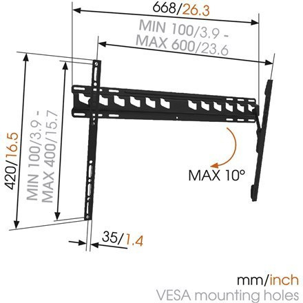 Vogels Wall mount, MA4010-A1, Tilt, 40-65 ", Maximum weight (capacity) 60 kg, VESA 100/400-100/600 mm, Black Vogels Wall mount, MA4010-A1, Tilt, 40-65 ", Maximum weight (capacity) 60 kg, VESA 100/400-100/600 mm, Black