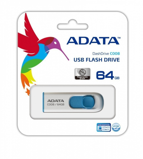 ADATA C008 64 GB, USB 2.0, Biały/Blue ADATA C008 64 GB, USB 2.0, Biały/Blue